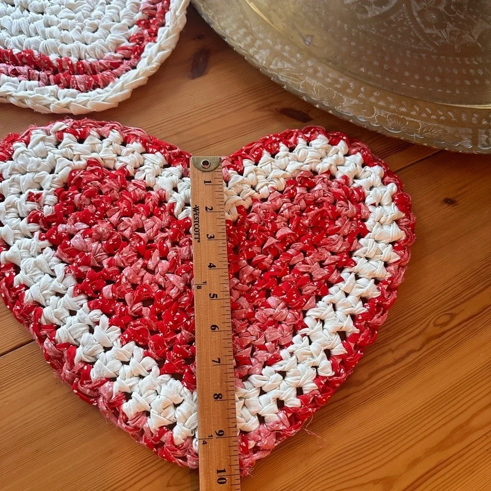 Set of two handmade rag hearts.